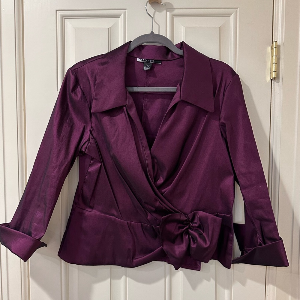 JS Boutique Purple V Neck Bow Blouse